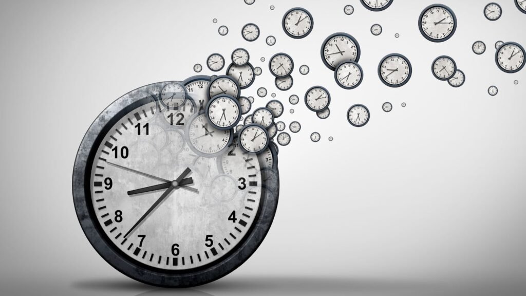 Clock breaking down time flies time management